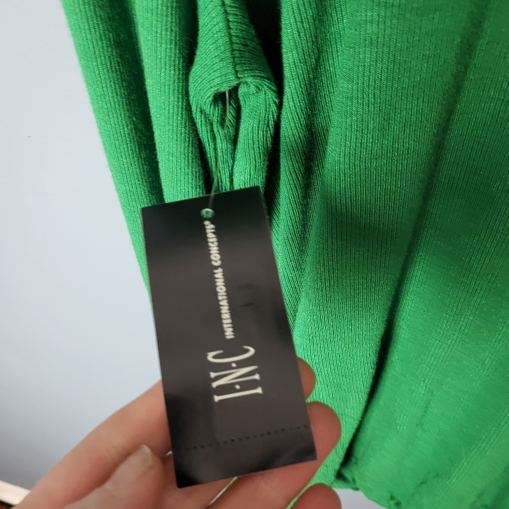 New INC Dark Emerald Surplice Faux Wrap Sweater Blouse Cinched Long Sleeve US XL - Picture 4 of 13